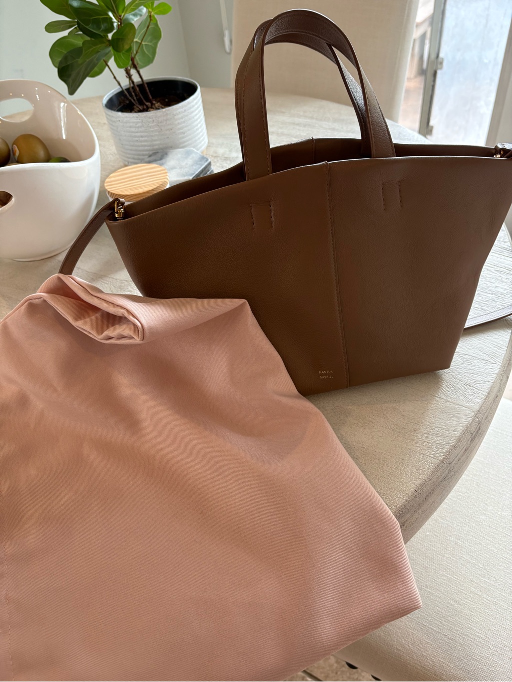Mansur Gavriel Mini Tulipano Elegant Brown Leather Tote Bag - Brown